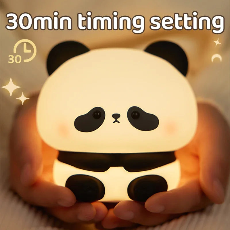 Cute Panda LED Night Light, Silicone Night Light, USB Rechargeable, Touch Night Lamp, Bedroom Timing Lamp Decoration, Children'S