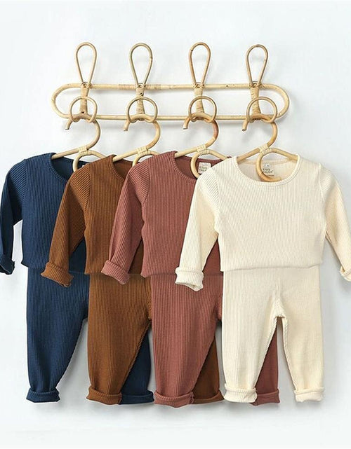 Load image into Gallery viewer, Baby Boys Girls Organic Soft Comfy Cotton Fall Winter Clothes Pants 2-Piece Pajama Set Solid Color Outfit
