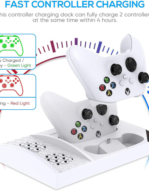 Load image into Gallery viewer, Charger Stand with Cooling Fan for Xbox Series S Console and Controller,Vertical Dual Charging Dock Accessories with 2 X 1400Mah Rechargeable Battery and Cover, Earphone Bracket for XSS
