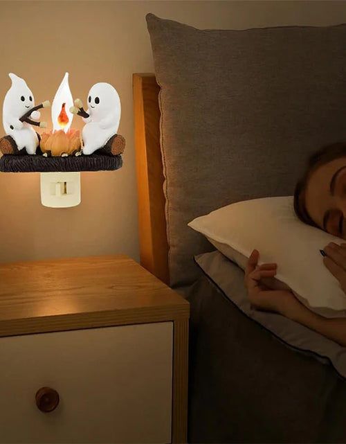 Load image into Gallery viewer, Cute Ghost Campfire Night Light Halloween Pumpkin Flickering Room Decorations Night Lights Dusk to Dawn Led Lamp Plug into Wall
