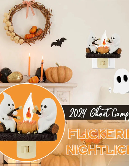 Load image into Gallery viewer, New Fashionable Ghost Campfire Nightlight Ghost Campfire Flickering Plug in Night Light Halloween Ghost Pumpkin Night Light
