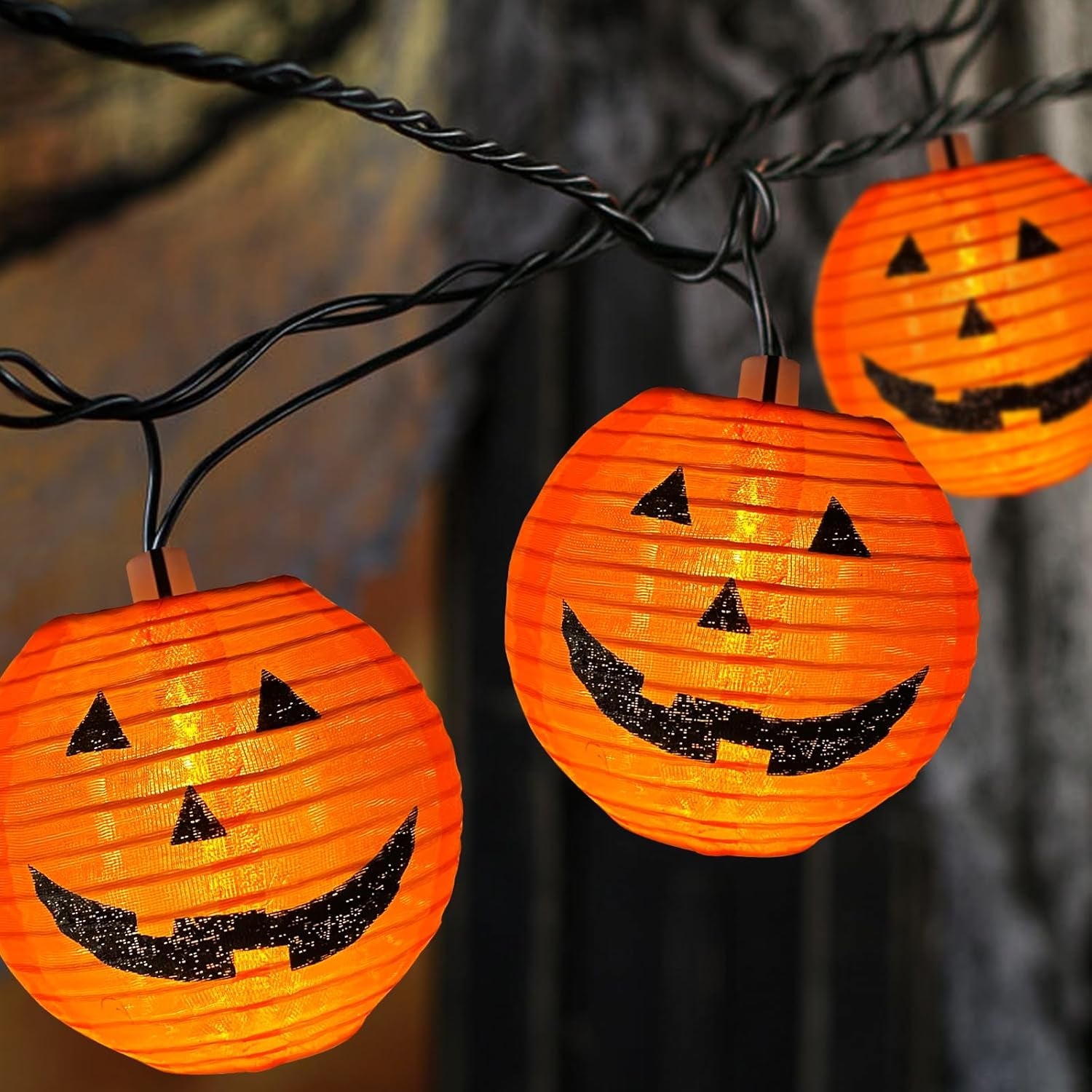 Halloween Pumpkin Lantern String Lights, 8.5Ft Orange Pumpkin String Lights with 10 Nylon Jack Smiling Face Lanterns, Halloween Lantern Lights for Indoor Outdoor Halloween Party Decor