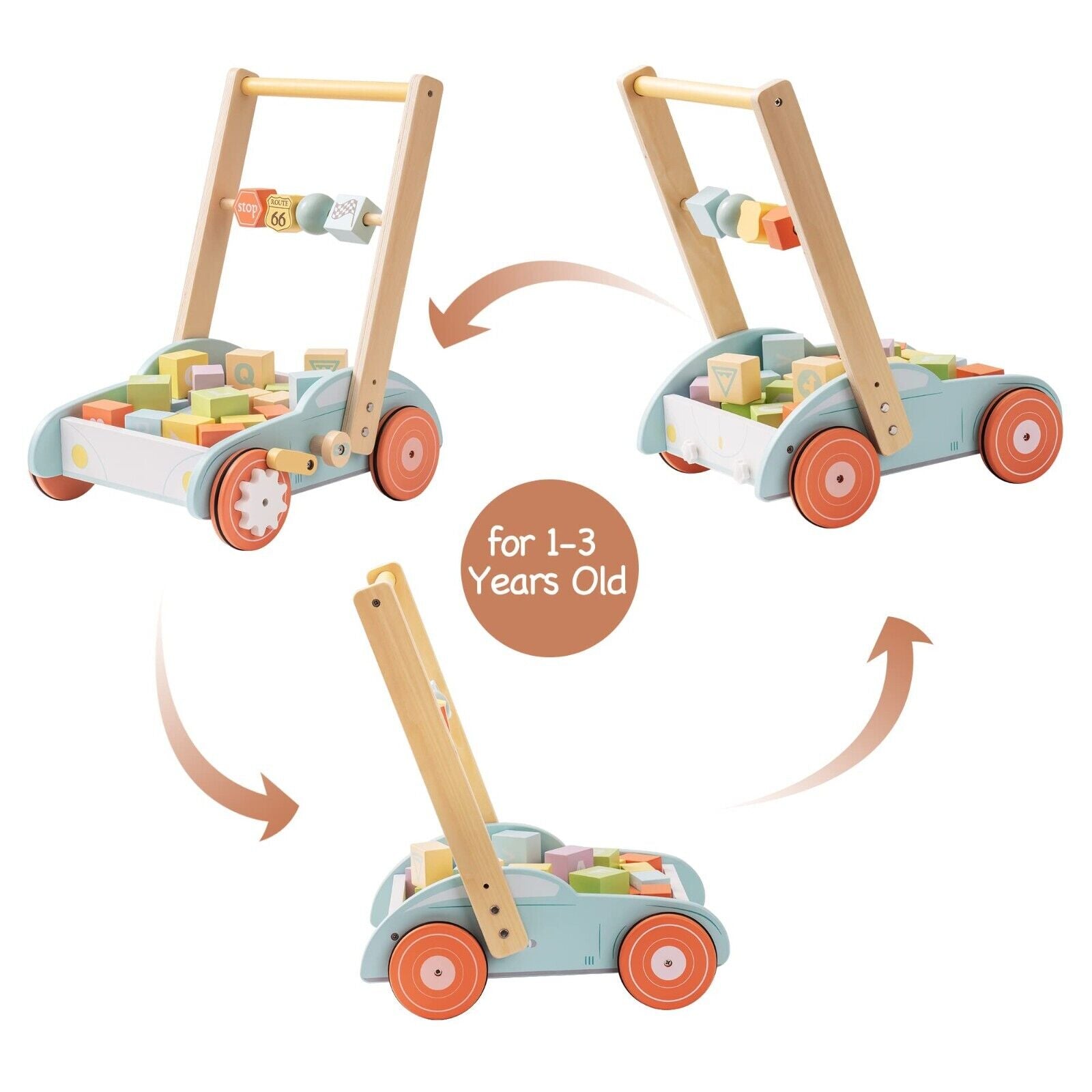 ROBUD Wooden Baby Walker Push with ABC 123 Traffic Sign Gifts for Todders 3 Year