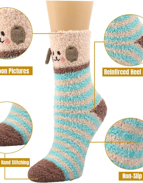 Load image into Gallery viewer, Fuzzy Slipper Socks for Women Fluffy Warm Non Slip Cozy Socks with Grips Winter Girls Soft Socks 5 Pairs
