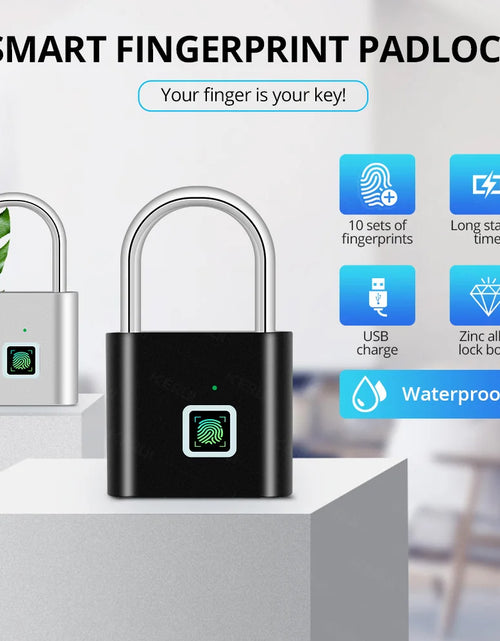 Load image into Gallery viewer, Keyless USB Charging Fingerprint Lock Smart Padlock Waterproof Door Lock 0.2Sec Unlock Portable Anti-Theft Padlock Zinc
