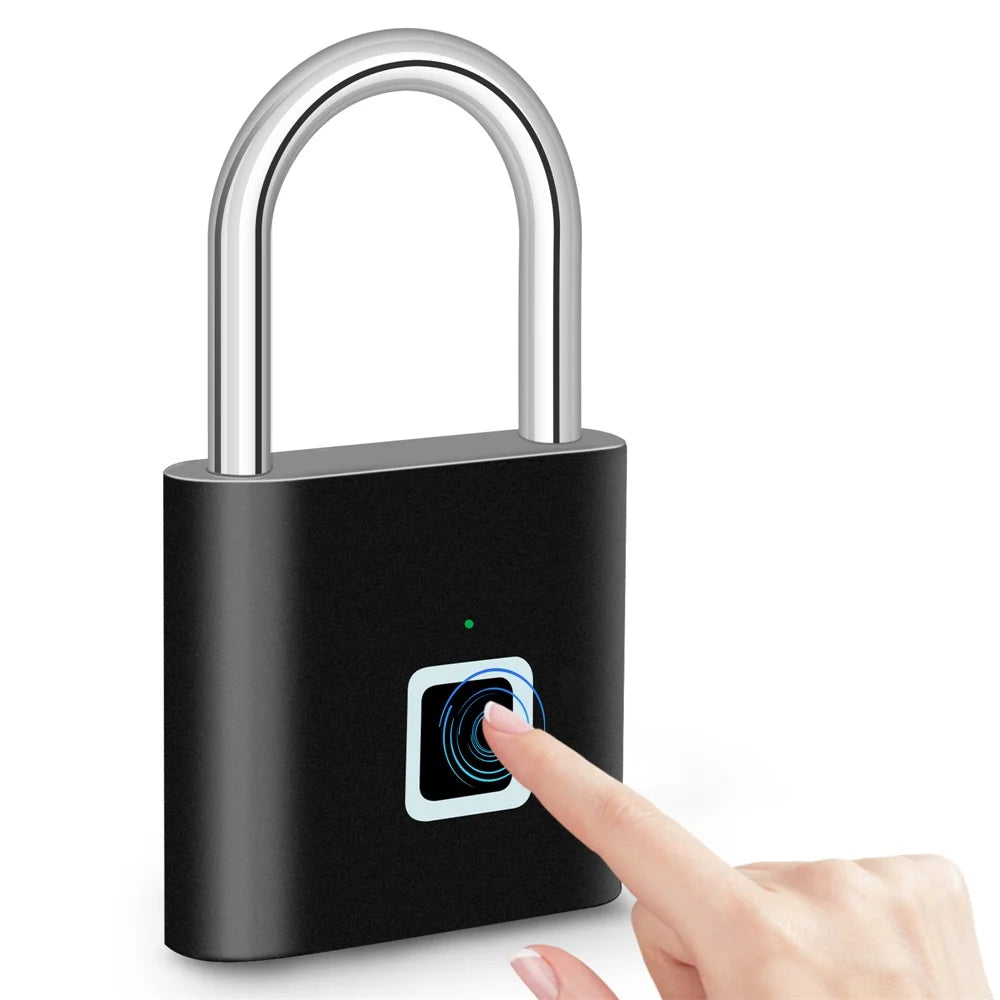 Keyless USB Charging Fingerprint Lock Smart Padlock Waterproof Door Lock 0.2Sec Unlock Portable Anti-Theft Padlock Zinc