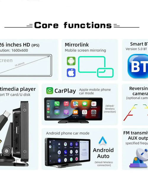 Load image into Gallery viewer, 10.26 Inch Car Monitor Wireless Carplay /Android-Auto HD Screen Camera Bluetooth FM Transmitter USB TF Video Player
