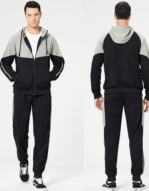 Load image into Gallery viewer, Men&#39;S Hooded Athletic Tracksuit Sweatsuit Long Sleeve Full-Zip Jogging Sweatpants 2 Piece Patchwork Sportsuits
