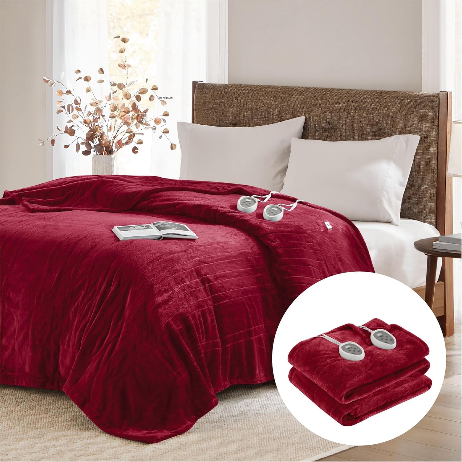 [Advanced] Dual Control Electric Blanket Queen Size W/ Auto Shut off | Microplush Heating Blankets for Bed & Living Room | Machine Washable | UL Certified - Red, 84X90