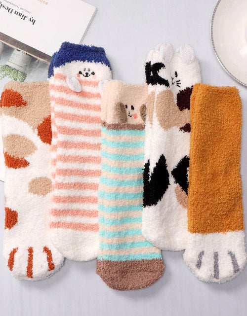 Load image into Gallery viewer, Fuzzy Slipper Socks for Women Fluffy Warm Non Slip Cozy Socks with Grips Winter Girls Soft Socks 5 Pairs
