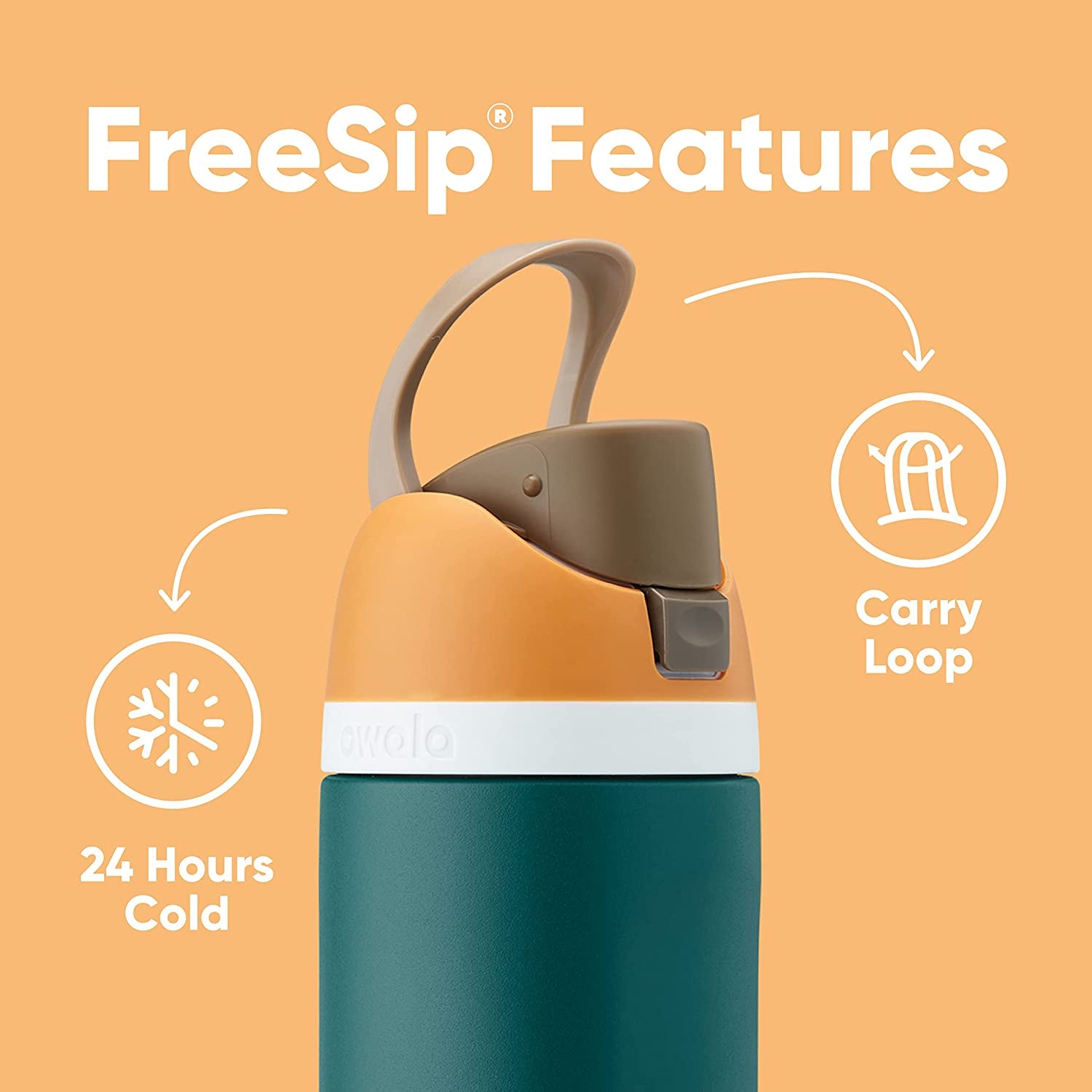 Freesip Insulated Stainless Steel Water Bottle with Straw for Sports and Travel, Bpa-Free, 24-Ounce, Very, Very Dark