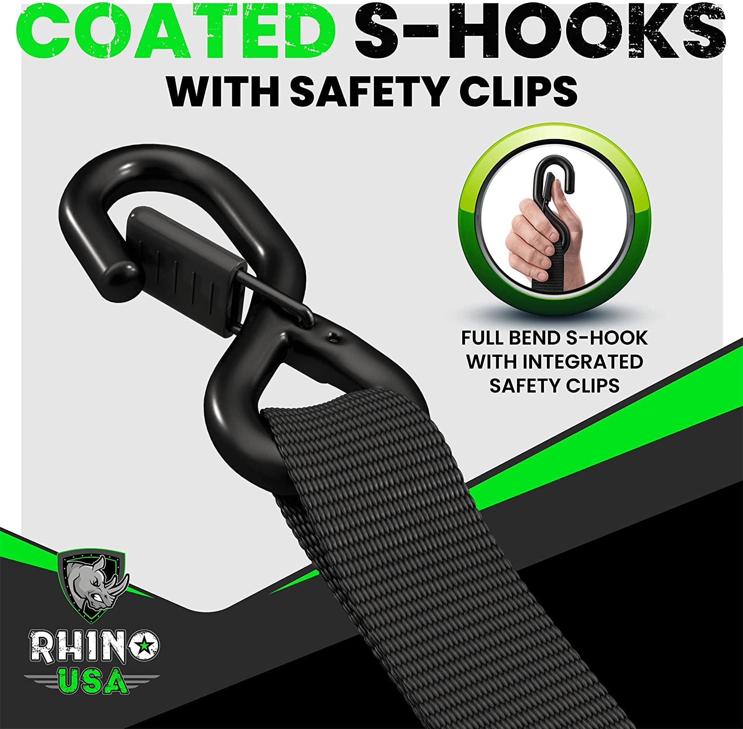 Ratchet Strap Tie down Kit, 5,208 Break Strength - Includes (2) Heavy Duty 1.6" X 8' Rachet Straps with Padded Handles & Coated Chromoly S Hooks + (2) Soft Loop Tie-Downs